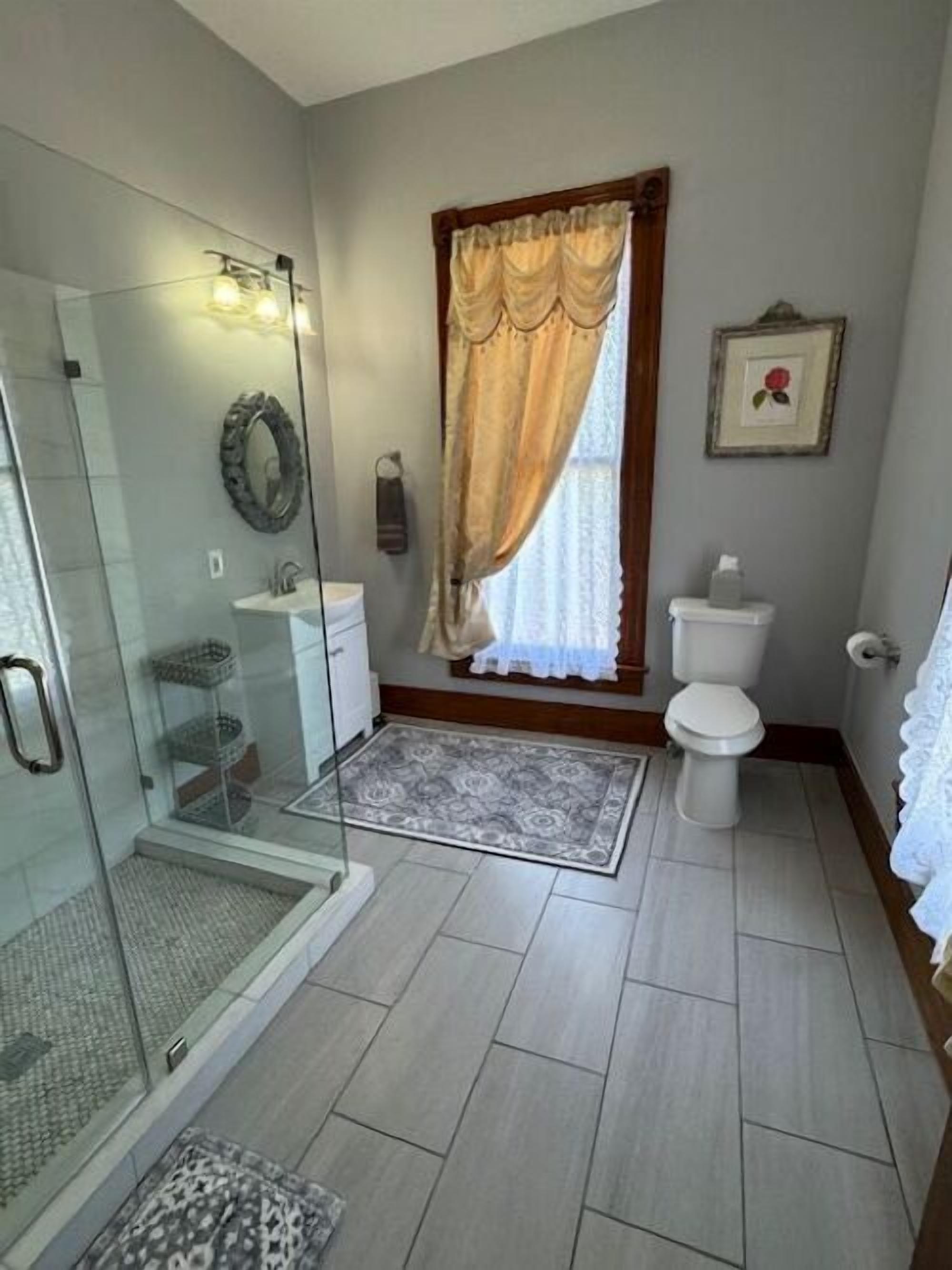 Tulip Room | Bathroom | Shower, hydromassage showerhead, hair dryer, towels