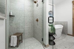 Douche, articles de toilette écologiques, séchoir à cheveux