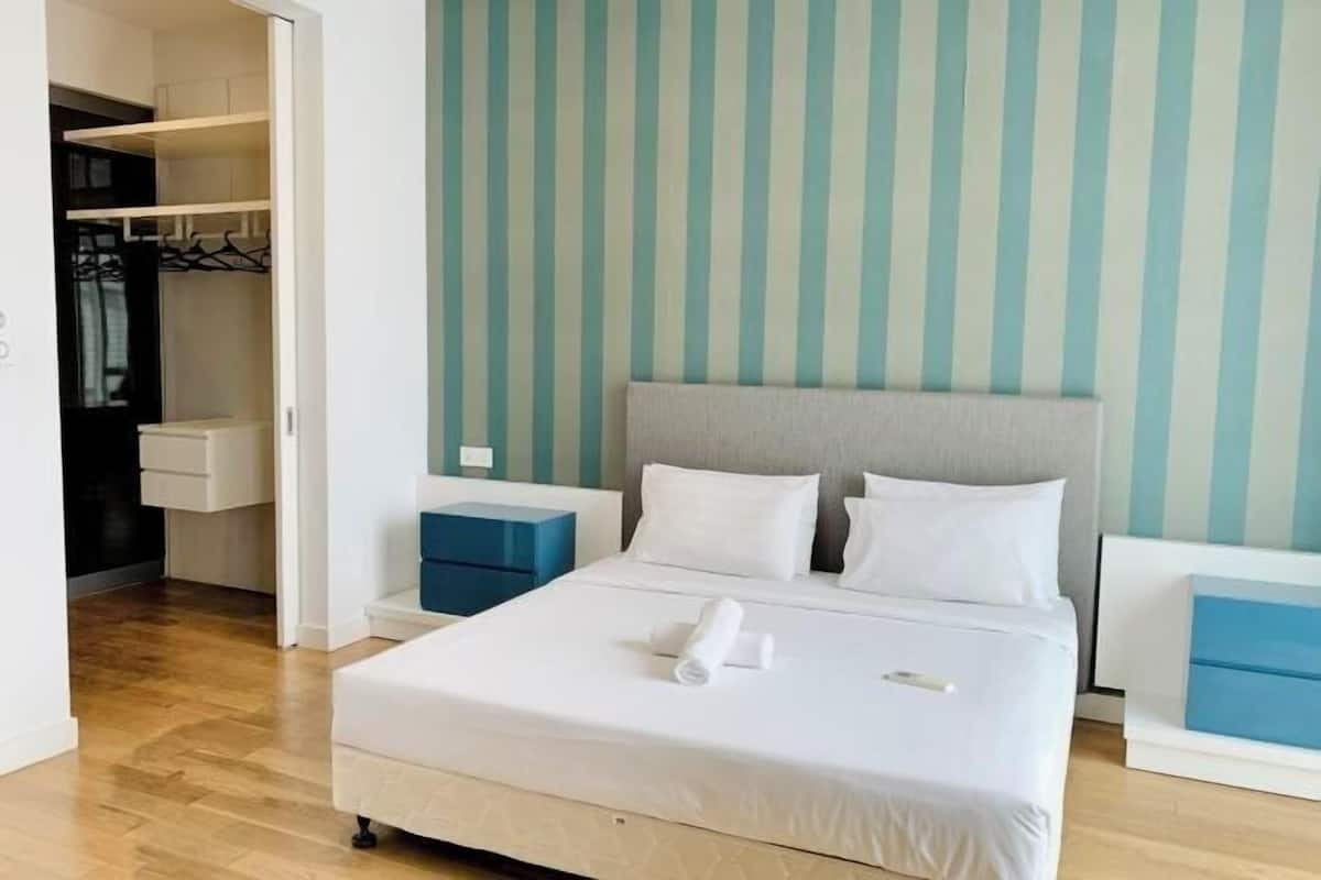 Memory-foam beds, laptop workspace, soundproofing, iron/ironing board