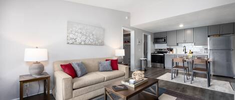 تلفزيون ذكي، مدفأة، كُتُب، مكتبة موسيقى