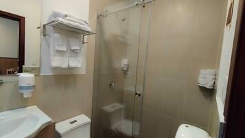 Shower, towels, soap, shampoo