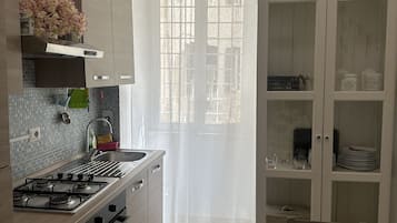 Fridge, oven, stovetop, coffee/tea maker