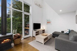 52-inch Smart TV with premium channels, fireplace, Netflix