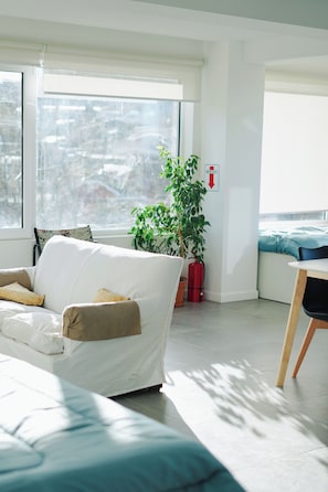 Leilighet (Deloqui) | Oppholdsområde | En 40-tommers LED-TV med kabel-kanaler samt filmkjøp og kontorer