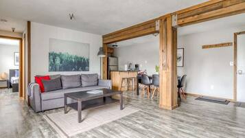 TV, fireplace, DVD player, foosball