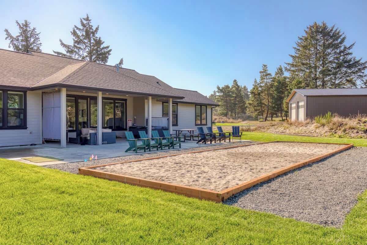 Sprawling sand pit built for yard games, perfect for endless fun and outdoor competition!