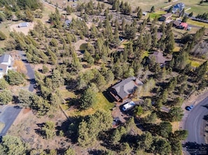 Aerial view - Overtree Ranch Retreat w Private Park & Spa on Pet-Friendly fenced acreage! (Bend)