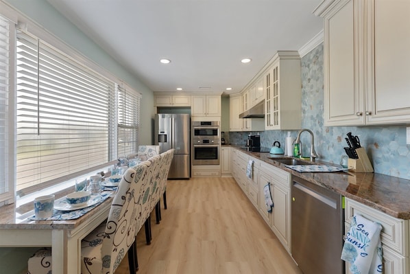Fridge, microwave, oven, dishwasher