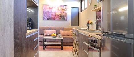 Superior Apartment | Private kitchen | Full-size fridge, coffee/tea maker, electric kettle