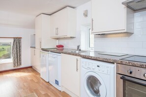 Microwave, dishwasher, toaster, cookware/dishes/utensils