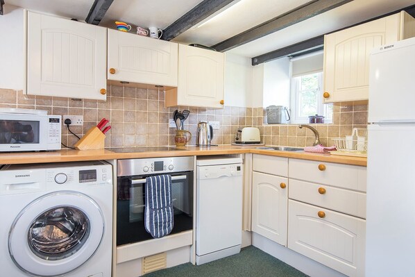 Microwave, dishwasher, toaster, high chair
