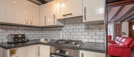 Microwave, dishwasher, toaster, cookware/dishes/utensils