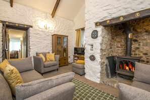 Fireplace, DVD player - Vagwr Eilw Cottage, Holiday Cottage Llanhowell, near Abereiddy, Sleeps 6, 3 bedrooms, bathrooms (Haverfordwest)