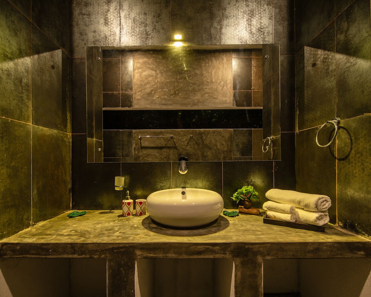 Hair dryer, bidet, towels, soap