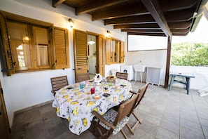 Family House, 2 Bedrooms, Terrace (Villetta Tesea In Residence Near The) | Outdoor dining - Villetta Tesea In Residence Near The Sea (Melendugno)