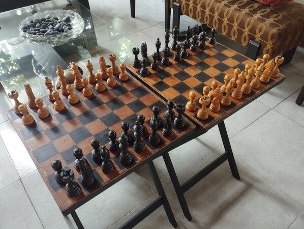 Two chess boards set up for a game.
