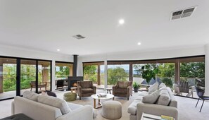 TV, fireplace, DVD player, books