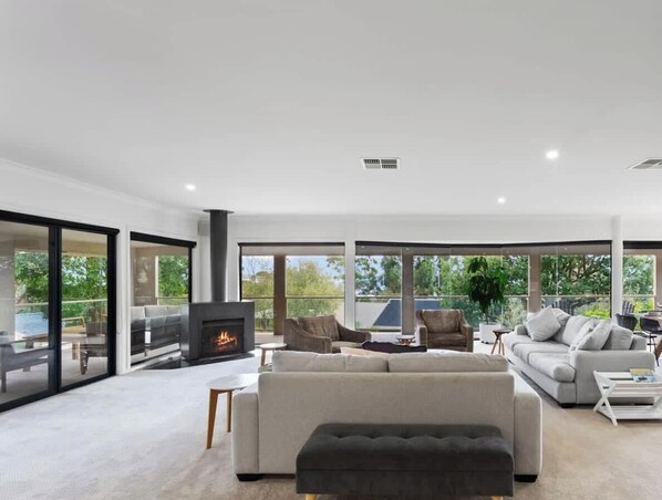 TV, fireplace, DVD player, books