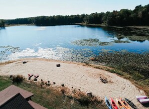 On the beach, sun-loungers, beach towels