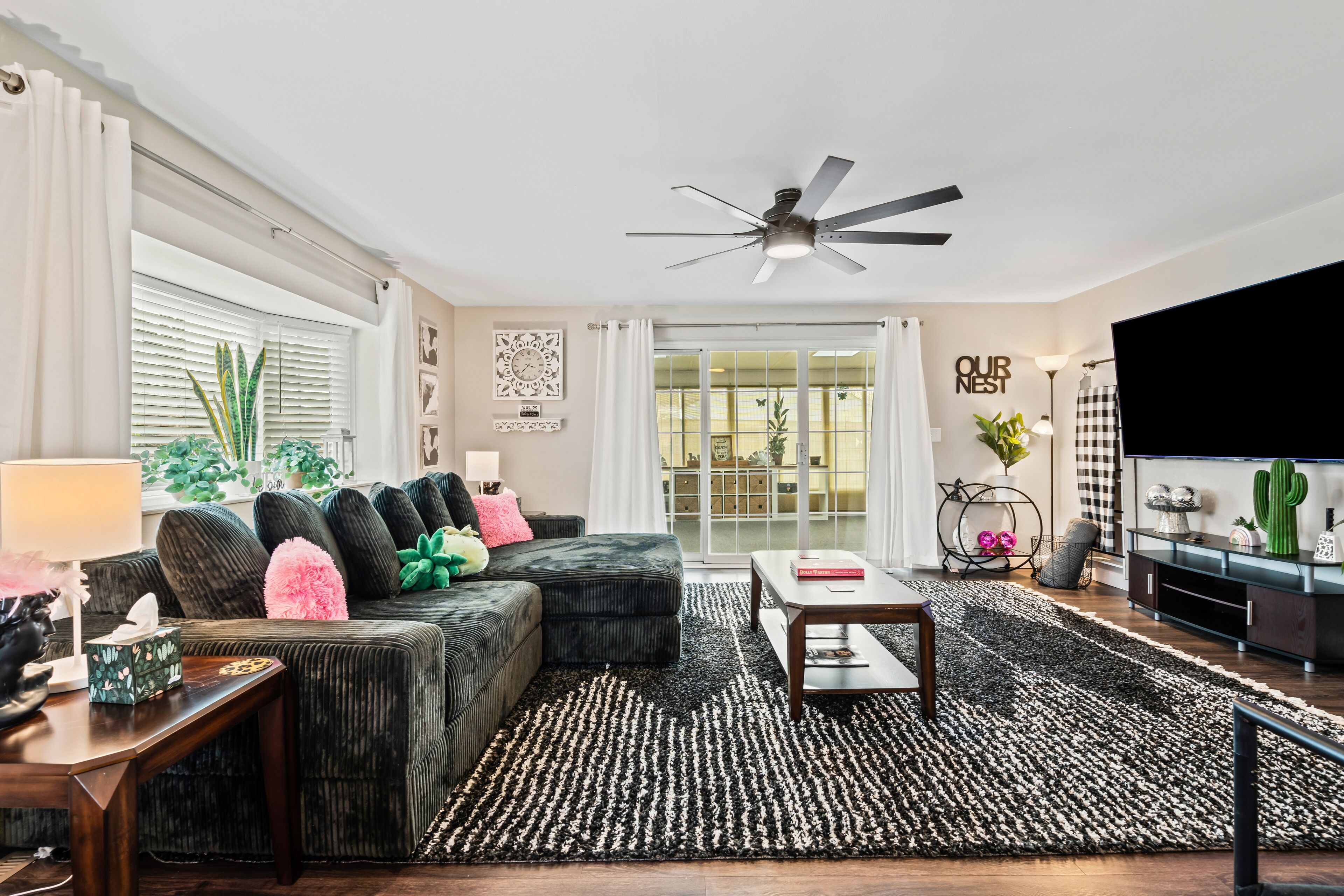 Smart TV, fireplace, video games, foosball