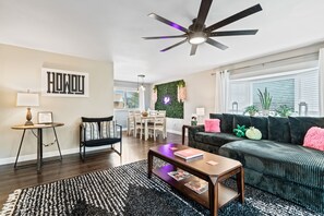 Smart TV, fireplace, video games, foosball
