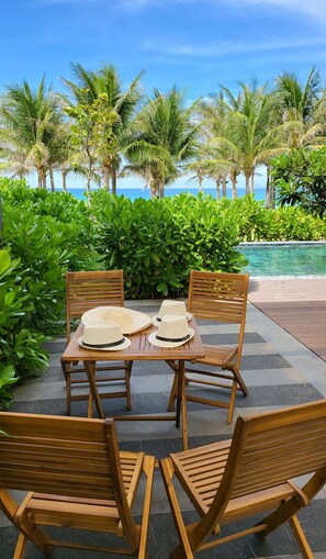 Outdoor dining - Beach-front villa in Wyndham Garden Cam Ranh resort, Nha Trang Long Beach (Cam Lam)