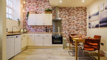 Fridge, microwave, stovetop, toaster