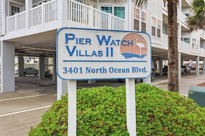 A sign for Pier Watch Villas II at 3401 North Ocean Blvd.
