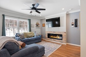 TV, fireplace - Built for You - 4BR w/ Playground, Sauna, Games! (Harbor Springs)