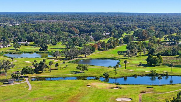 A golf course with multiple ponds, trees, and a clear sky. - King's Bay Point Retreat - Water View (Crystal River)
