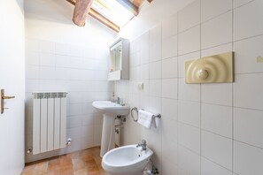 Regadera, secadora de cabello, bidet, toallas