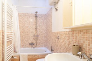 Hair dryer, bidet, towels, toilet paper