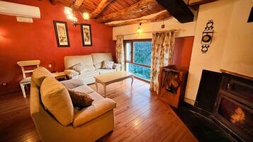 Una televisión, una chimenea