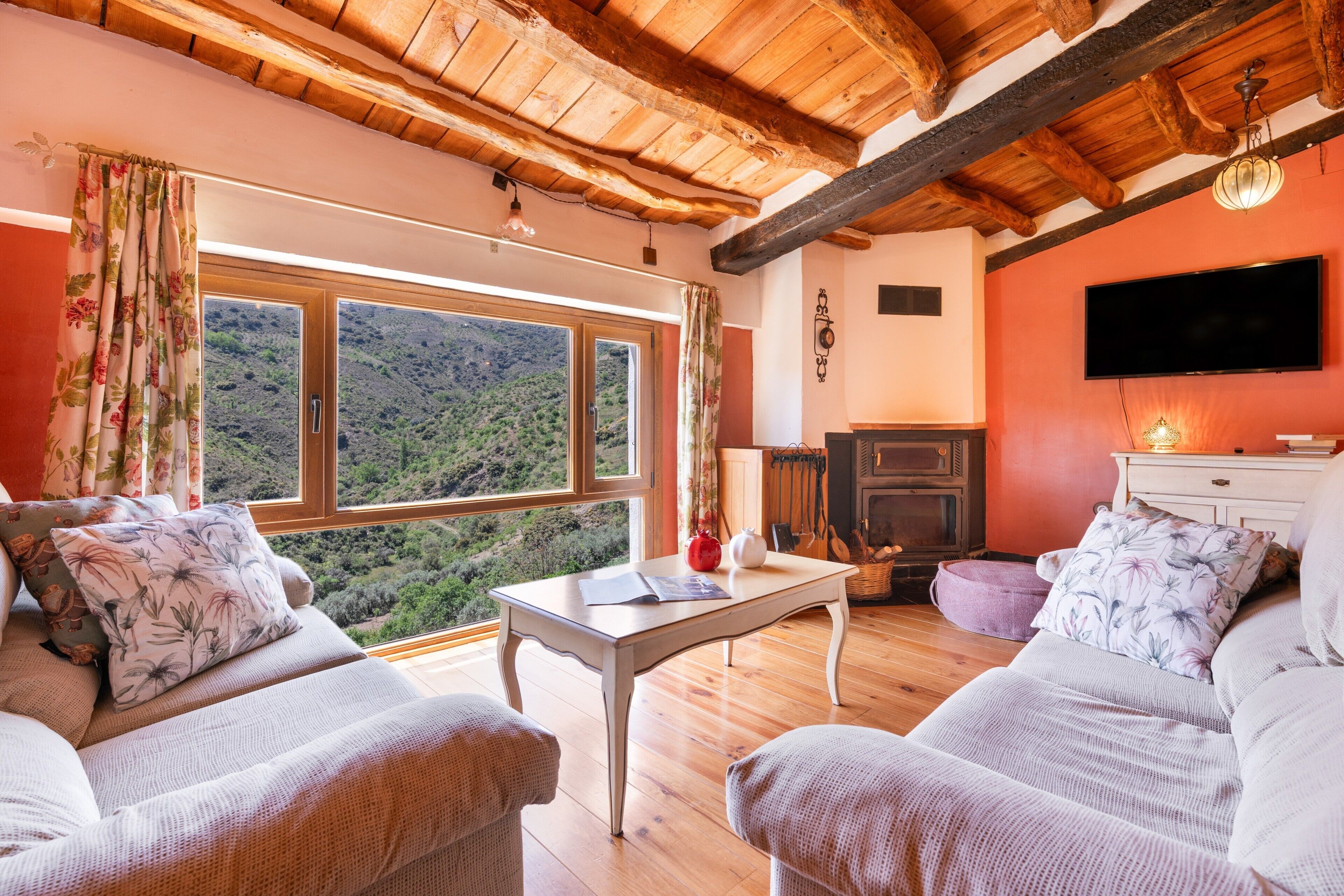 Una televisión, una chimenea