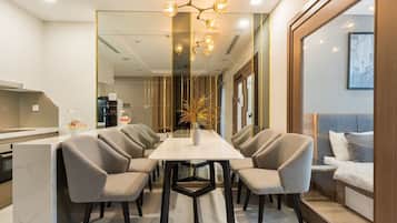 Luxury Apartment, 1 Bedroom, City View | Living area | 55-inch flat-screen TV with digital channels