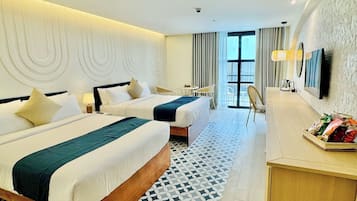 Premier Double or Twin Room, Balcony, Partial Ocean View | Frette Italian sheets, premium bedding, in-room safe, desk