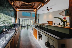 Fridge, microwave, stovetop, coffee/tea maker - Luxe River Gorge Villa w/ Glass Rooftop Pool (Ubud, Gianyar)