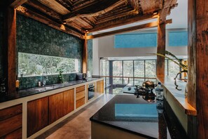 Fridge, microwave, stovetop, coffee/tea maker - Luxe River Gorge Villa w/ Glass Rooftop Pool (Ubud, Gianyar)