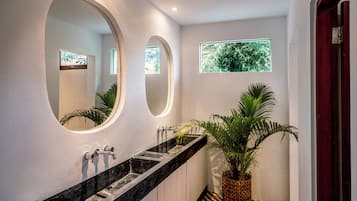 Ducha, cabezal de ducha tipo lluvia, secador de pelo, toallas