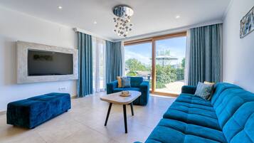 21-inch flat-screen TV with satellite channels