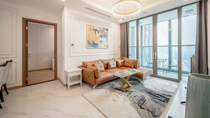 Family Apartment, 3 Bedrooms, Park View | Living area | 55-inch flat-screen TV with digital channels, TV - Landmark 81 Luxury - SaigonHomes (Ho Chi Minh City)