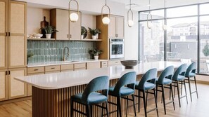 Fridge, dining tables