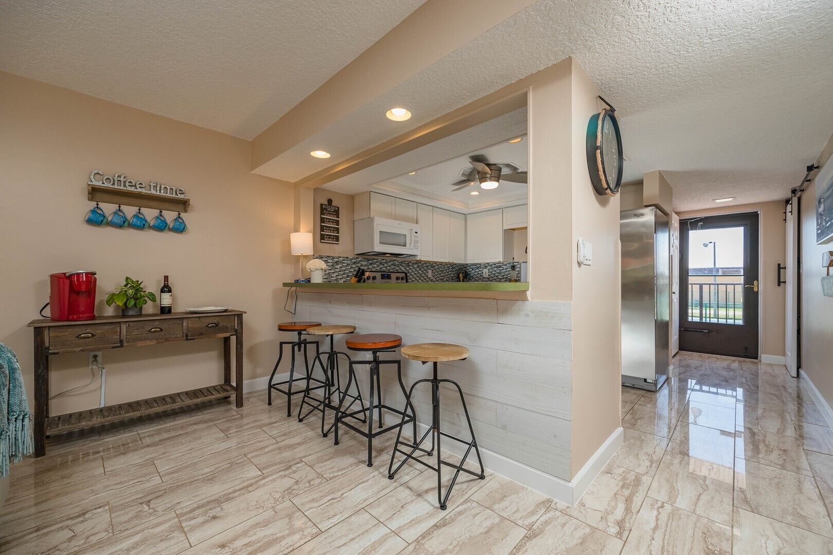 Fridge, microwave, oven, dishwasher