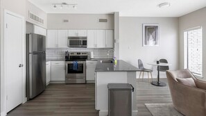 Fridge, dining tables