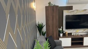 Living area - A modern apartment block in the heart of Bugibba. All one-bedroom flats, stylishly finished and fully equipped with comfort, ideally located close to shops, services, and all amenities. (San Pawl il-Baħar)
