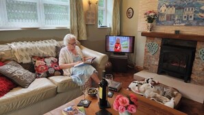 TV, peis, DVD-spiller og bøker