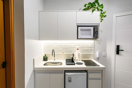 Frigobar, microondas, placa de cocina, licuadora. Lindo loft com banheira no Leblon