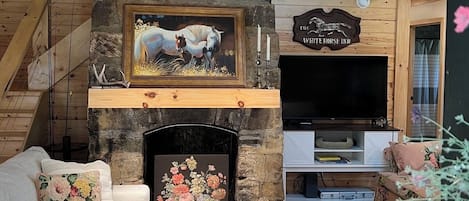 Televisor intel·ligent, llar de foc, llibres i estèreo