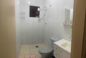 Hair dryer, soap, shampoo, toilet paper