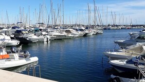 A marina with numerous boats docked.